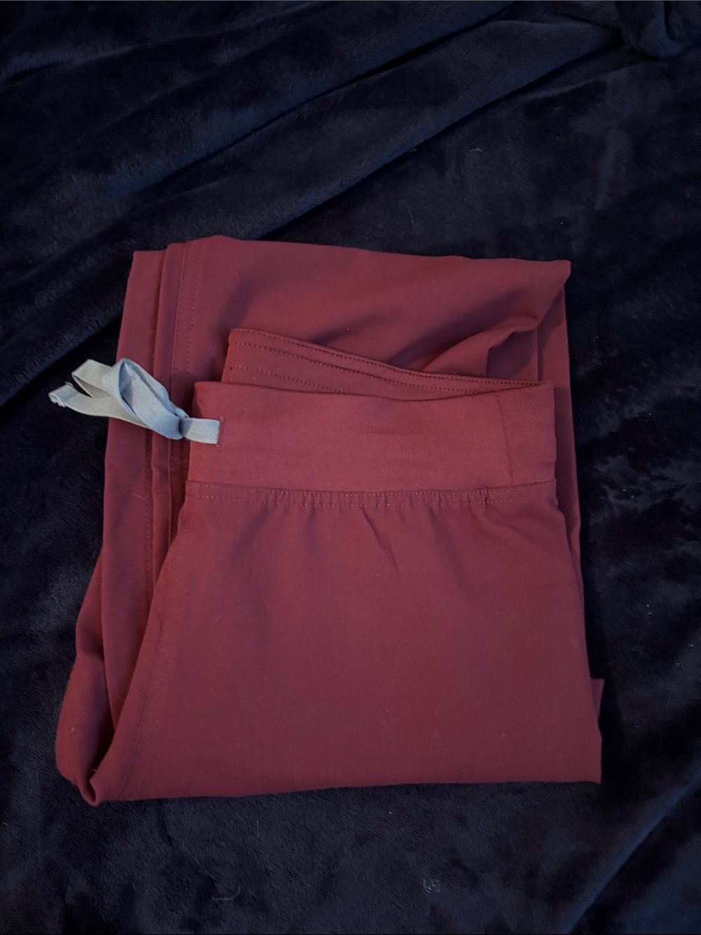 Figs Livingston Straight Leg Pants in Maroon with Gray Drawstring